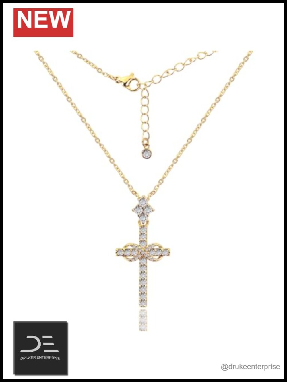 14K Gold Plated Infinity Cross Pendant Necklace with Cubic Zirconia